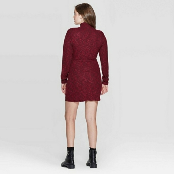 *NEW! MOCK TURTLENECK RUCHED LONG SLEEVE KNIT SWEATER PULL OVER DRESS MEDIUM - Picture 2 of 4